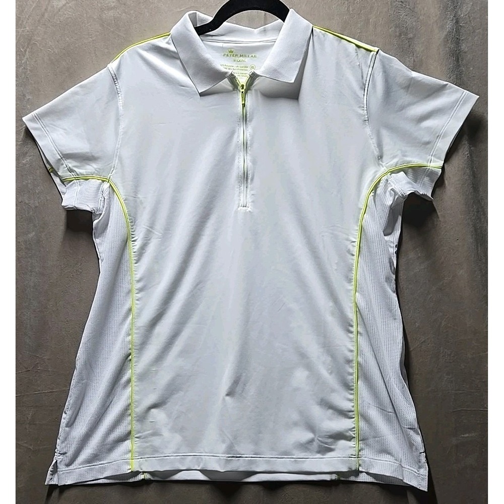 Peter Millar Polo Shirt Womens XL White‎ E4 Wicking 50 UPF Golf Top